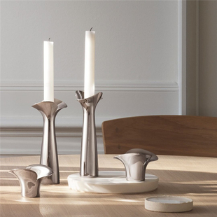 丹麦皇室georg jensen乔治杰生bloom花朵烛台镜面不锈钢装饰北欧