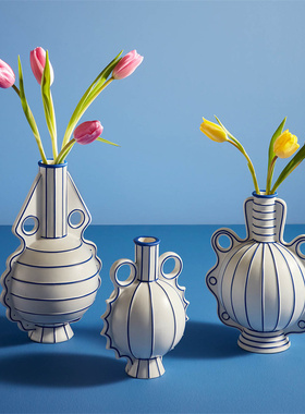 美国Jonathan Adler钴蓝色陶瓷花瓶花器轻奢装饰摆件Venezia正品