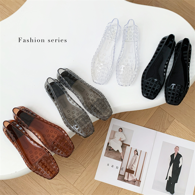 新款浅口单鞋户外休闲方头凉拖鞋外穿一脚蹬包头时尚镂空凉鞋