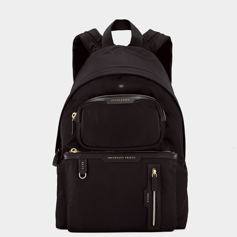 ANYA安雅多口袋双肩包商务大容量男女电脑背包小众品牌黑色休闲包