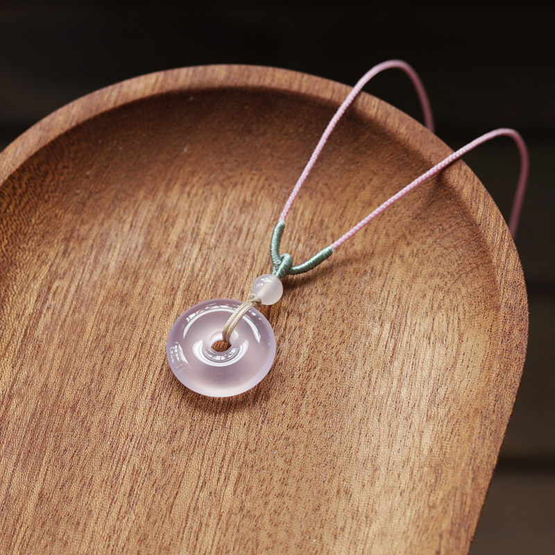天然紫罗兰玉髓平安扣吊坠女款可爱甜美玛瑙玉石圆环平安护身项链