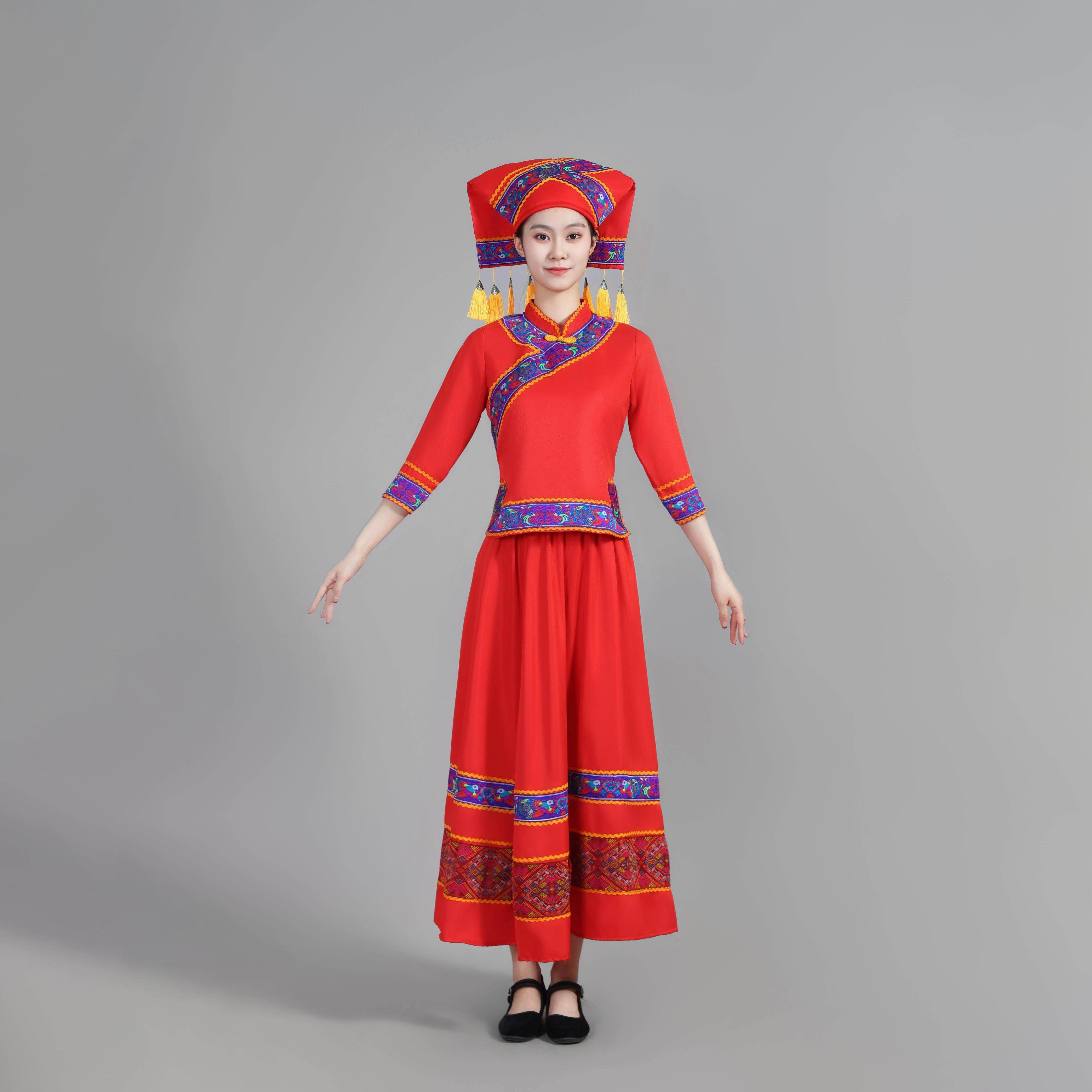 三月三广西壮族少数民族服装女成人演出服装壮族服饰全套壮族头饰