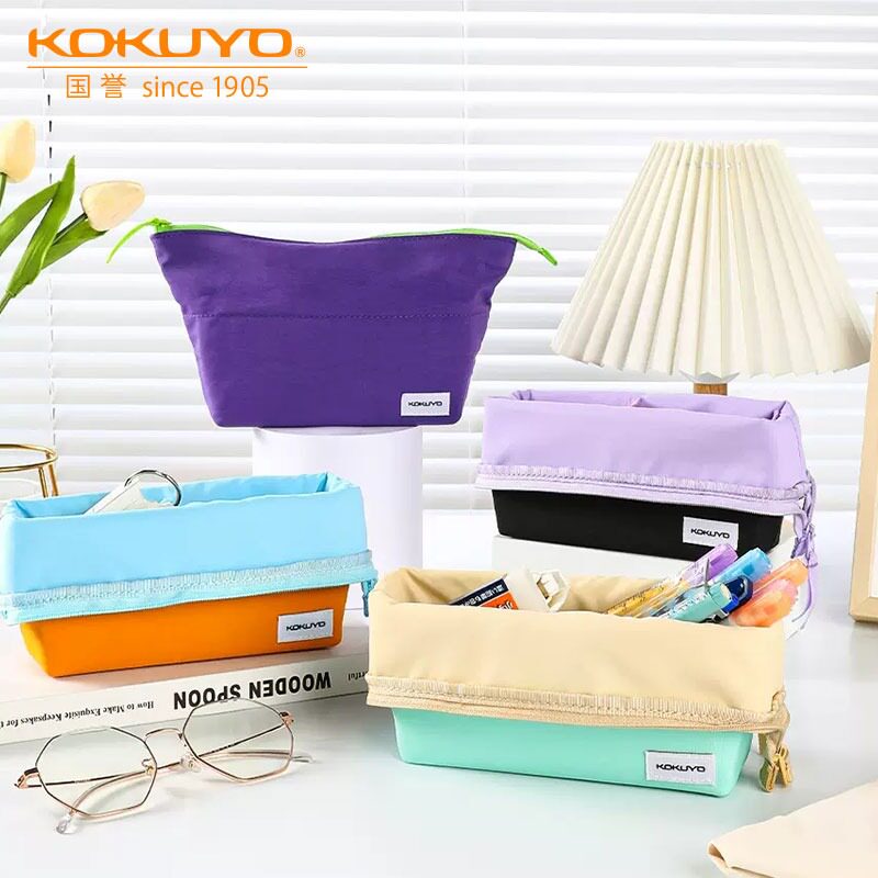 日本kokuyo国誉笔袋斜面翻折文具盒学生用大容量高颜值文具袋铅笔盒