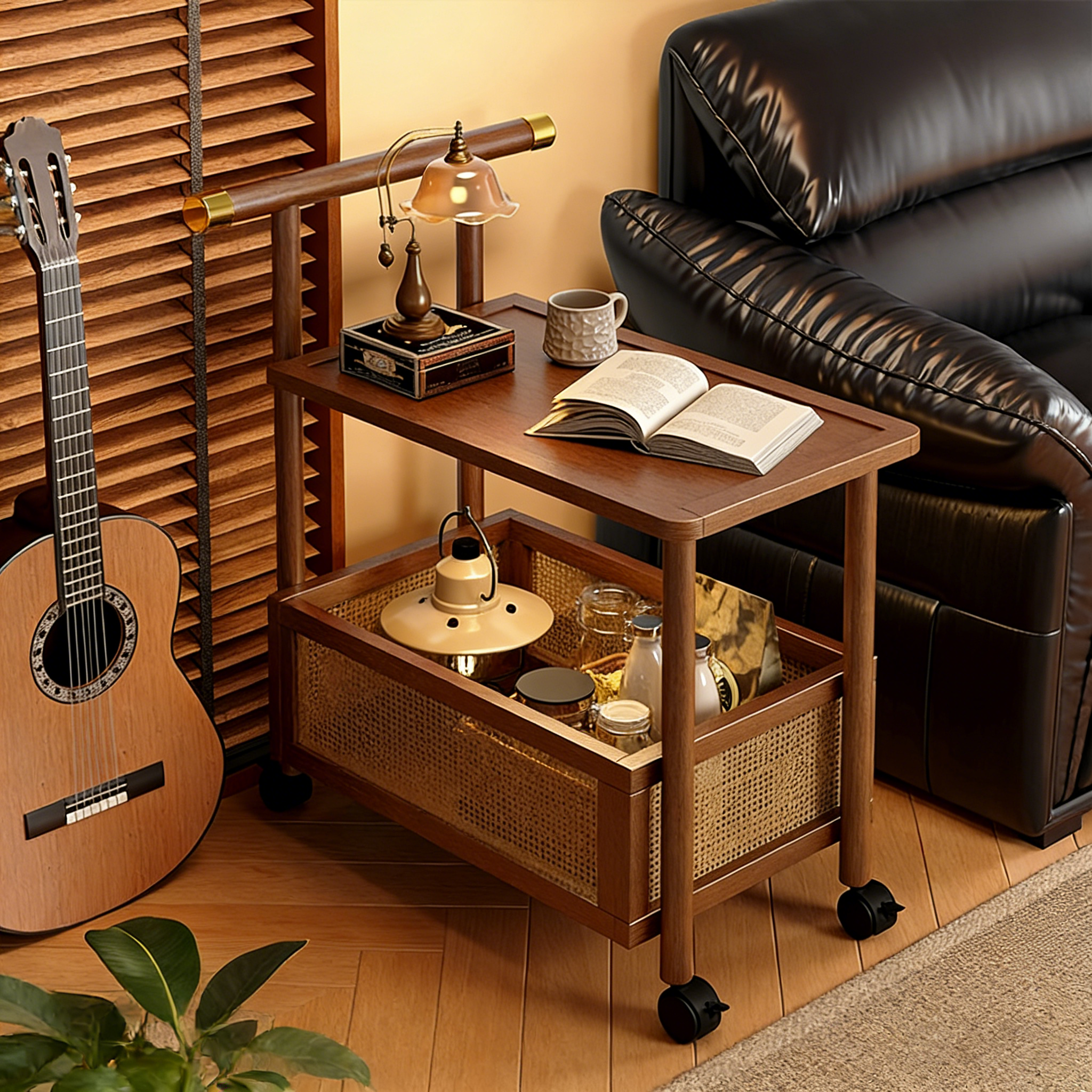 家用沙发边几中古风小茶几高级感边桌客厅实木小推车可移动带轮,住宅家具,移动边几/推车,淘宝优惠券,粉丝福利购,淘宝优惠卷