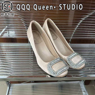 Right Video三十而已水钻方扣绸缎鞋女2025秋季王漫妮同款高跟鞋