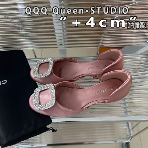 Right Video水钻中空真丝绸缎凉鞋夏季chips rv内增高4cm平底鞋女