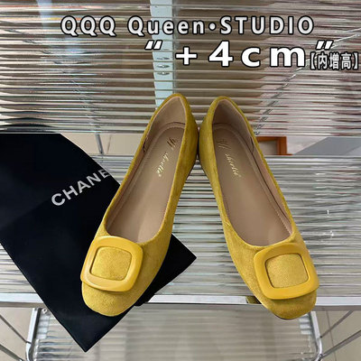 Right Video圆头平底4cm单鞋内增高浅口通勤风绒面小个子玛丽珍鞋