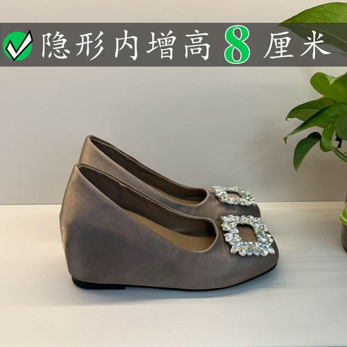 内增高玛丽珍鞋水钻方扣浅口单鞋
