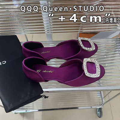 Right Video水钻方扣中空凉鞋女夏季rv外穿chips 内增高4cm平底鞋