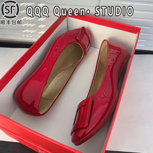 rv方扣平底鞋圆头真皮2025秋冬配裙子晚晚风浅口玛丽珍大象灰单鞋