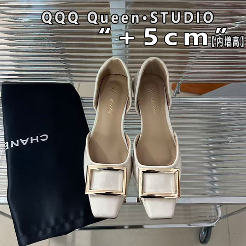Right Video小个子内增高5cm百搭中空凉鞋低跟chips 米白色rv女鞋