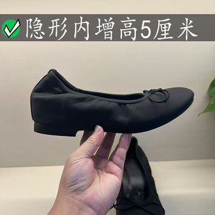 宅女同款5CM蛋卷鞋芭蕾风摇摇鞋女蝴蝶结玛丽珍鞋内增高黑色单鞋