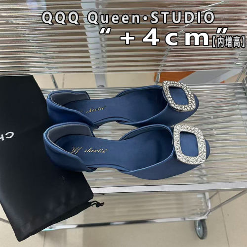 Right Video水钻方扣rv中空凉鞋女夏季外穿chips 内增高4cm平底鞋