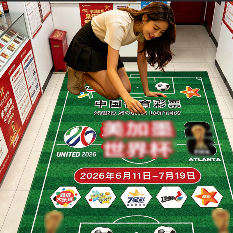 2026年世界足球门店体彩杯装饰地毯体育彩票投注站布置地垫