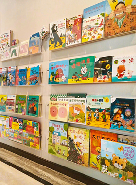 书架上墙门后一体壁挂免打孔亚克力幼儿园走廊过道儿童绘本置物架