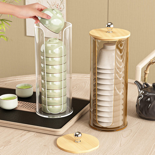 一次性杯子取杯器桌面防尘纸杯放置架透明稻壳茶杯航空水杯置物架