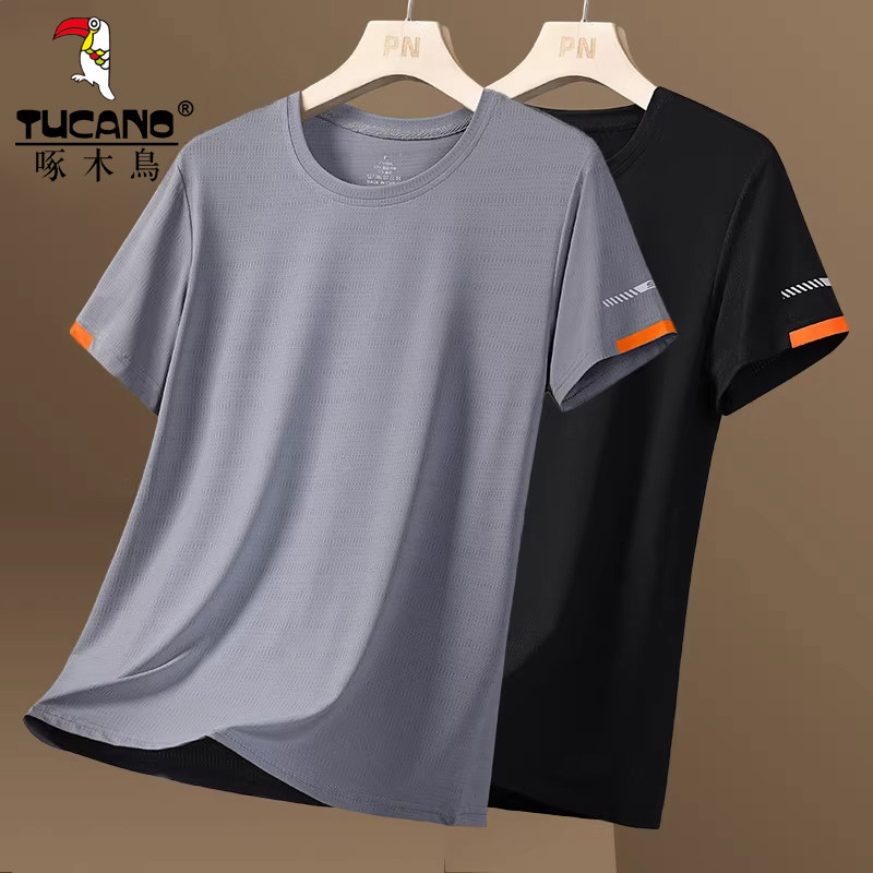 啄木鸟冰丝排汗短袖T恤男夏季速干透气休闲半袖薄款健身运动体恤