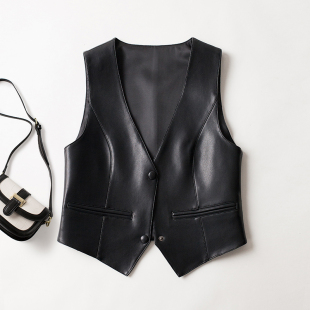 马夹无袖 2024春秋新款 百搭短款 显瘦时尚 坎肩 真皮马甲女绵羊皮修身