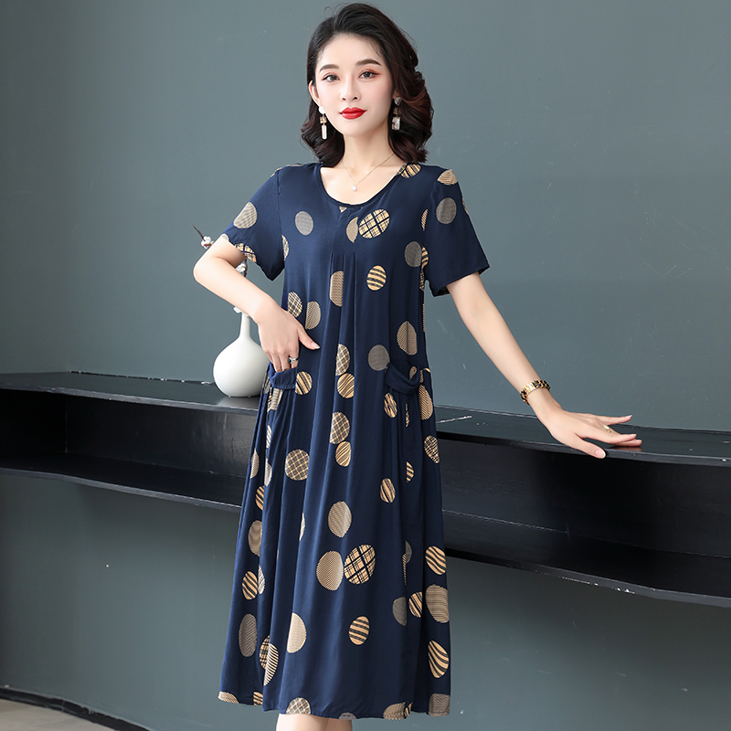 中老年妈妈纯棉绸连衣裙