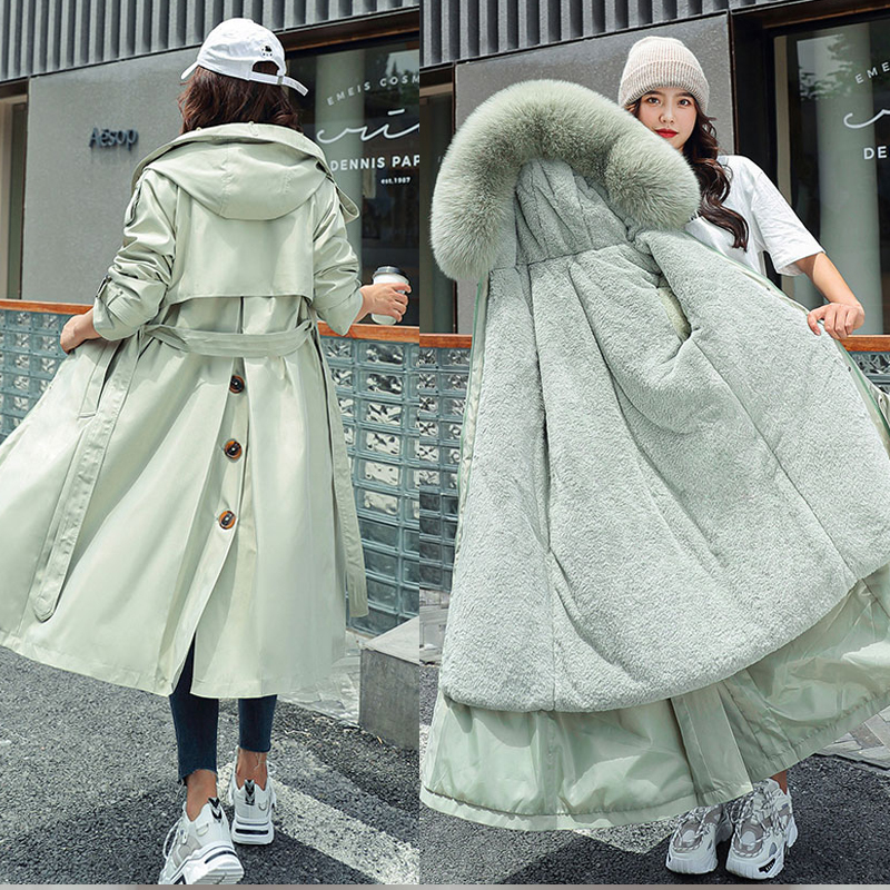 风衣棉衣服两穿可拆卸派克服女2021冬季新款韩版宽松中长款外套潮