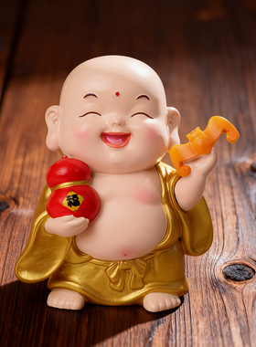 新中式福运小弥勒佛像摆件和尚桌面装饰品佛学工艺品招财风水摆设