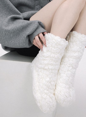 SS2L秋冬纯色羊羔绒超厚保暖脚冷御寒居家防滑地板袜睡眠袜月子袜