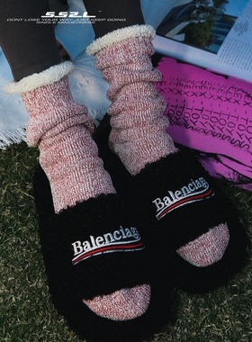 SS2L秋冬21aw雪花毛绒粗针加绒加厚保暖雪地袜中筒袜子男女情侣