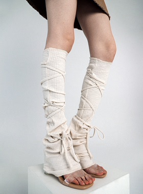 SS2L23秋冬时尚y2k千禧辣妹纯色针织微喇绑带袜套堆堆袜女ins潮
