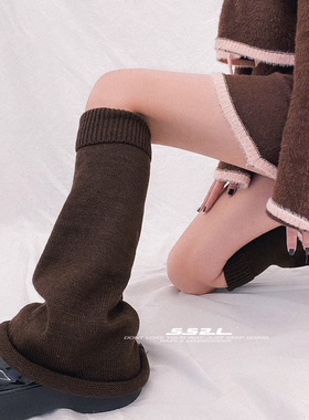 SS2L秋冬21aw千禧风甜酷针织卷边保暖毛线长筒袜套堆堆袜靴套女