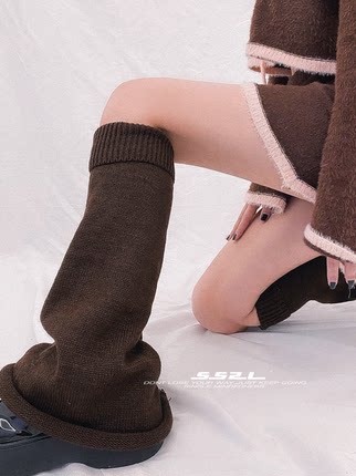 SS2L秋冬21aw千禧风甜酷针织卷边保暖毛线长筒袜套堆堆袜靴套女