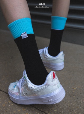 WEN CIHAM 21SS春夏基础彩色双袜口小标棉质运动中筒袜子男女潮袜