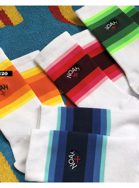 SS2L春夏经典红色十字刺绣彩虹渐变四色棉质运动中筒袜男女袜子潮