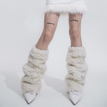 SS2L秋冬新款米白色加厚羊羔毛寒冬防风保暖辣妹过膝堆堆袜套女