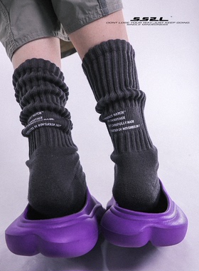 SS2L春夏22ss日系工装风长筒粗针毛巾底黑白美式运动中筒袜子男女
