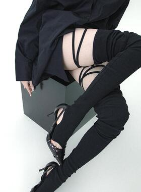 SS2L秋冬新款绑带竖纹分趾加厚过膝长筒袜辣妹袜套堆堆袜女ins潮