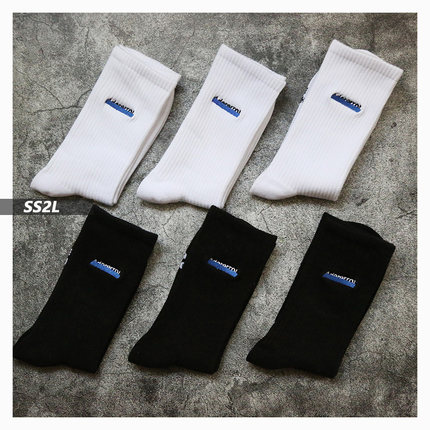 SS2L经典纪念款恶搞涂抹蓝色刺绣棉质运动中筒袜子男女ins潮袜