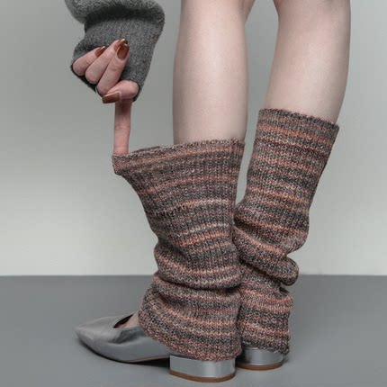 SS2L春夏复古羊毛混纱渐变条纹千禧甜妹风针织袜套腿套堆堆袜女