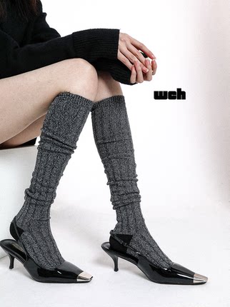 SS2L春秋款小香风芭蕾少女雪花并线粗线过膝小腿长筒袜子女ins潮