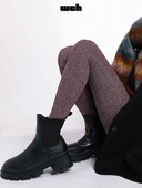 SS2L秋冬新款 复古小香风绛红色雪花针织打底纯棉连裤 袜女ins潮