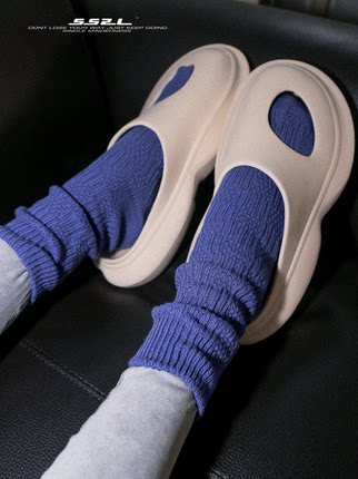 SS2L春夏22ss粗线纯色针织复古编织纹理棉日系中筒袜子男女情侣袜