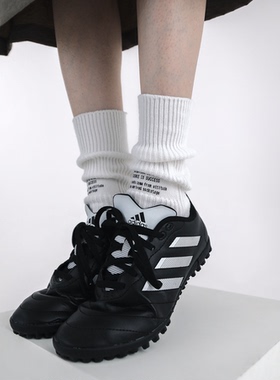 SS2L23秋冬新款日系粗线双针款工装风纯色印花中筒袜子男女堆堆袜