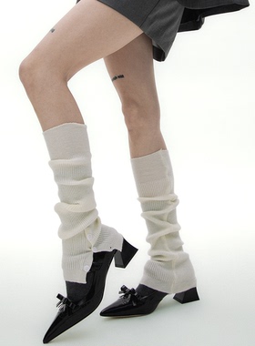 SS2L秋冬新款纯色针织格雷系加厚保暖堆堆袜纽扣开叉袜套腿套女