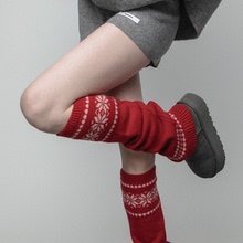 SS2L秋冬羊毛枫叶雪花圣诞针织加厚保暖日系少女风堆堆袜套腿套女