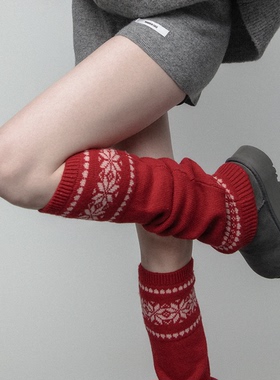 SS2L秋冬羊毛枫叶雪花圣诞针织加厚保暖日系少女风堆堆袜套腿套女