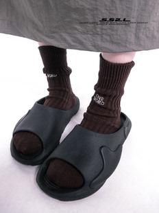 SS2L秋冬22aw日系工装 风粗针粗线简约word刺绣中筒袜子男女堆堆袜