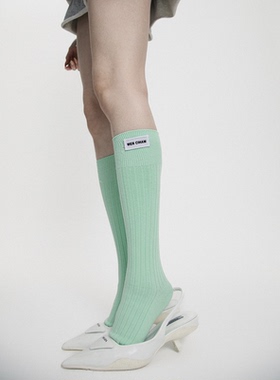WENCIHAM24春夏多巴胺薄荷曼波绿清新双针小腿袜子女堆堆袜ins潮