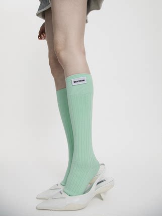 WENCIHAM24春夏多巴胺薄荷曼波绿清新双针小腿袜子女堆堆袜ins潮