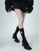 WENCIHAM24ss几何设计刺绣黑白双针棉堆堆袜中筒袜子男女ins潮