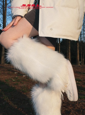 SS2L春夏22ss复古千禧风甜酷辣妹人造皮草毛绒柔软纯白色毛毛袜套