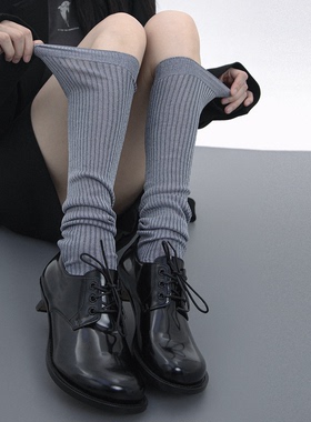 SS2L夏秋miu场纯色双针亮丝流光小腿袜薄款过膝长筒袜子堆堆袜女